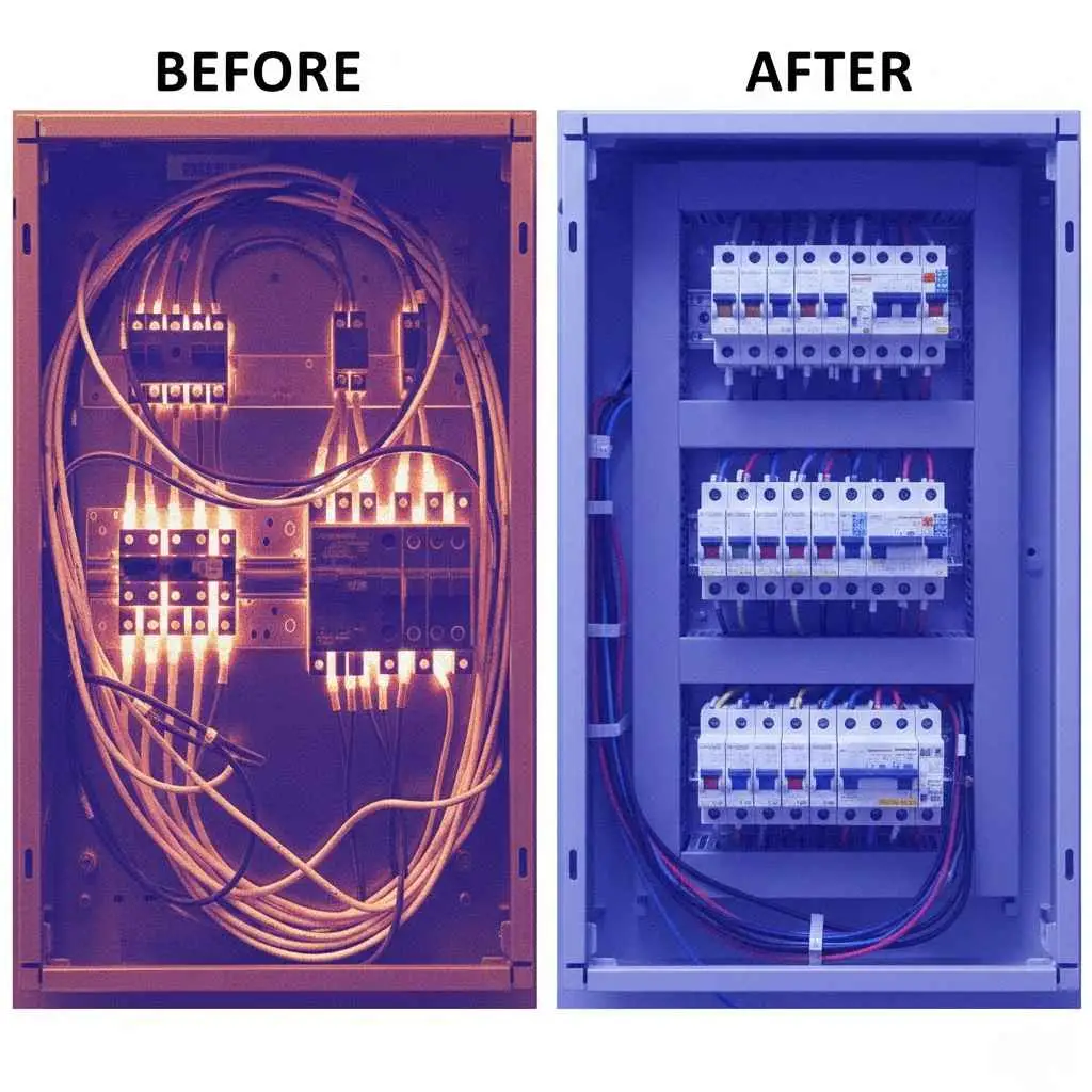 Before and after comparison of an outdated panel upgraded to a safe, modern system.