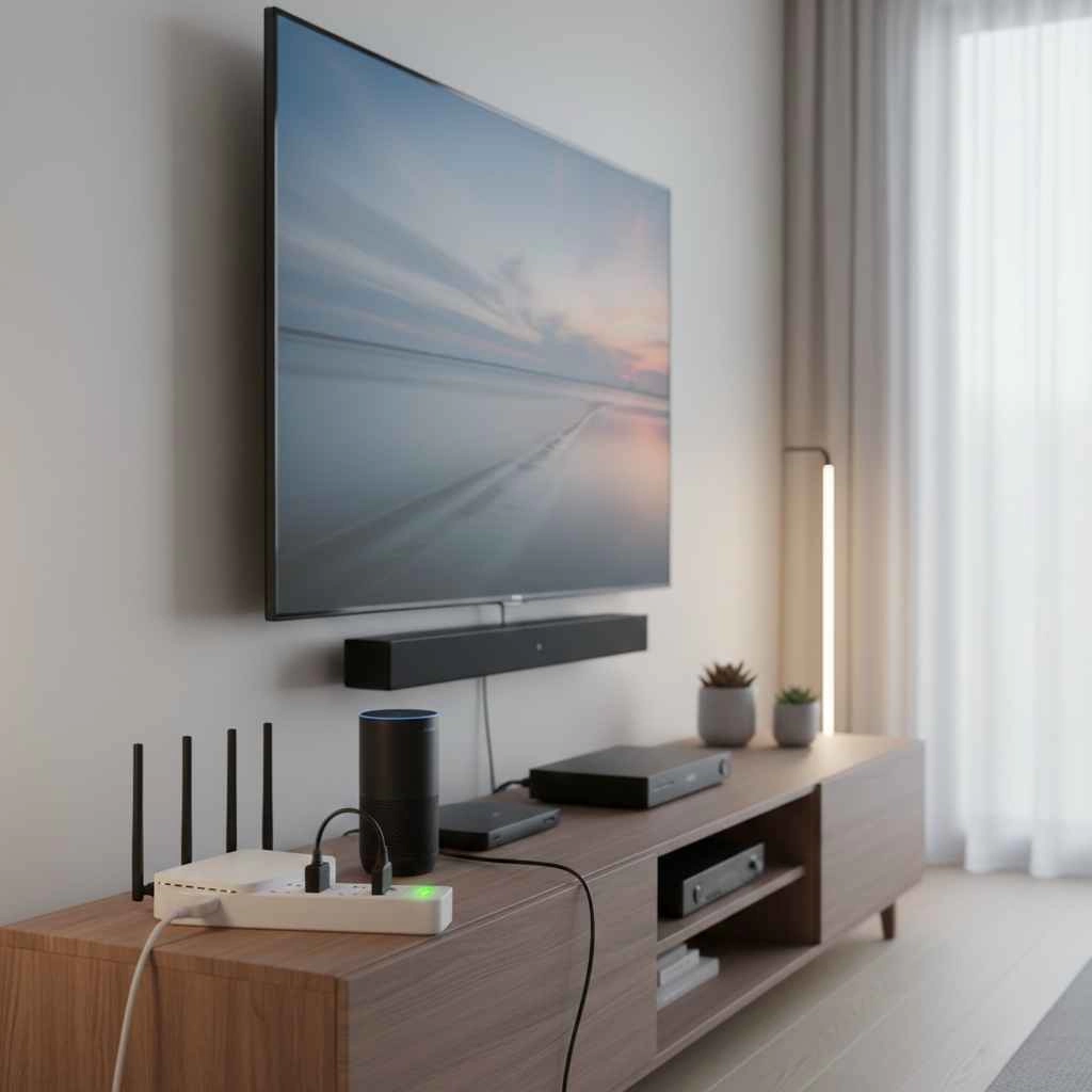 Modern smart home setup protected by surge protection