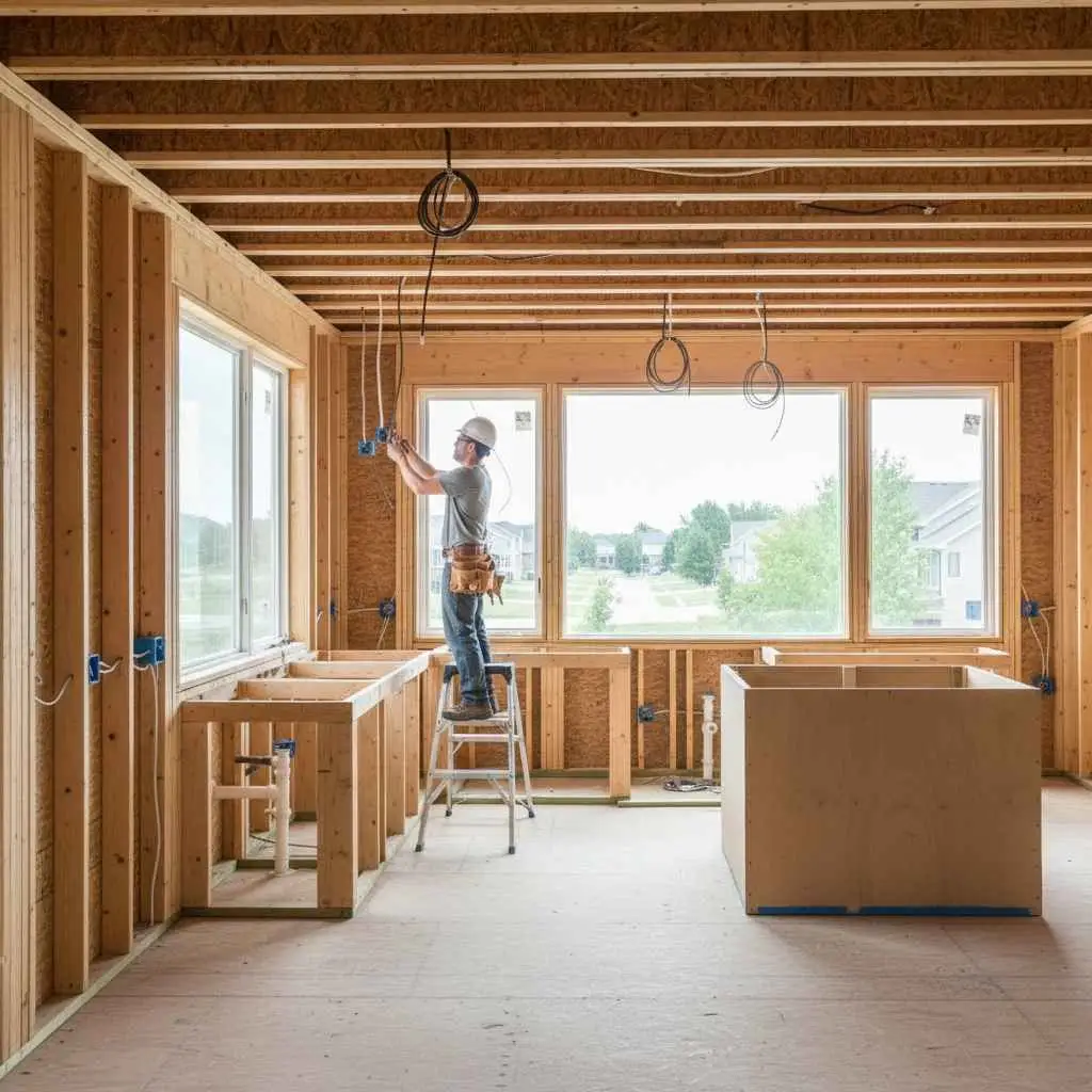 electrician installing new wiring in kitchen remodel