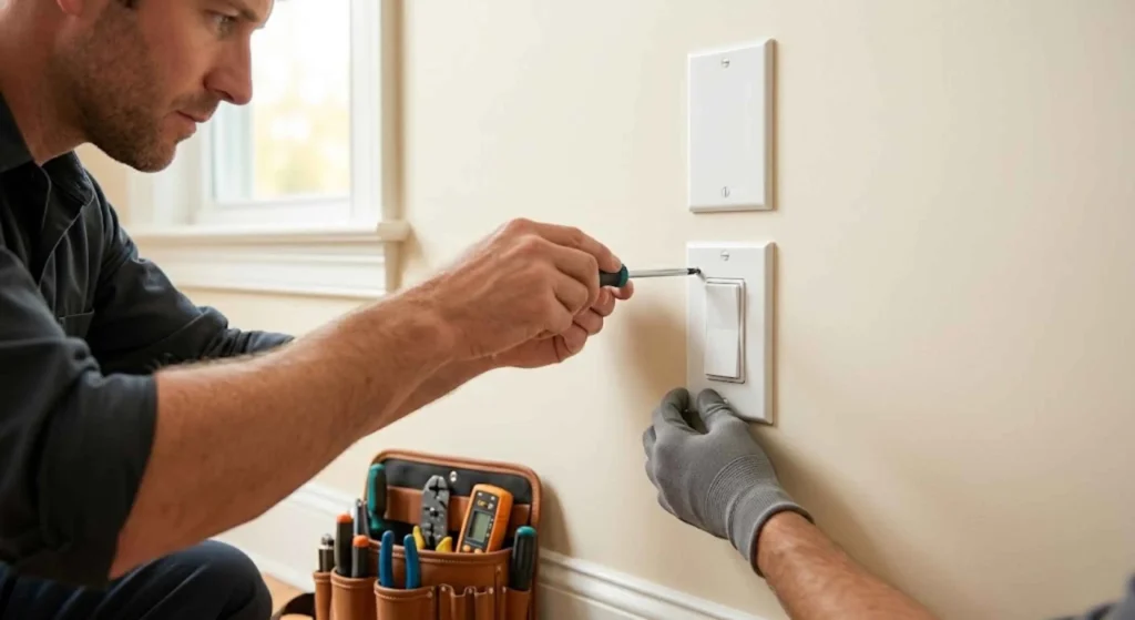 an electrician installing a switch