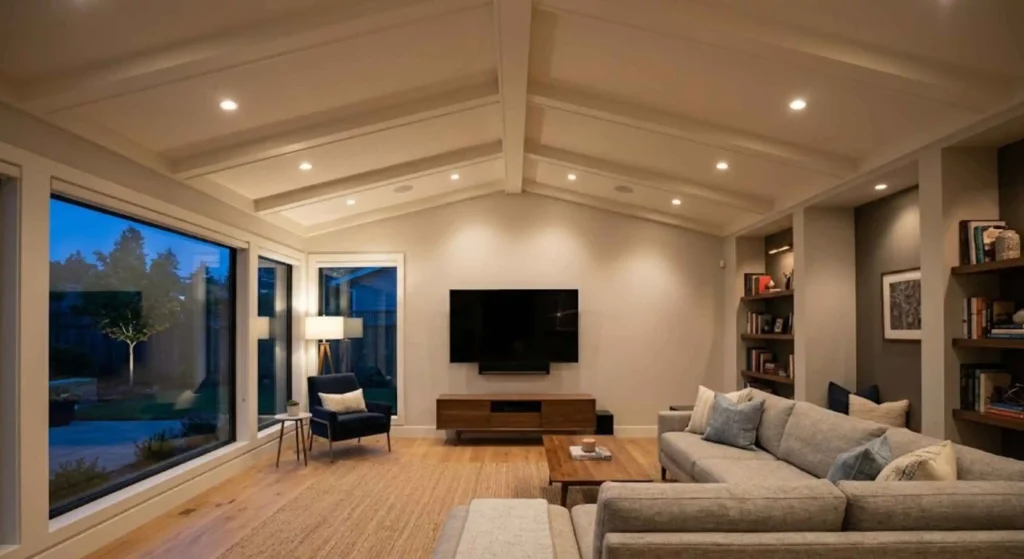 recessed lighting in a living room ceiling