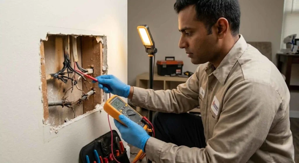 technician troubleshooting outlet