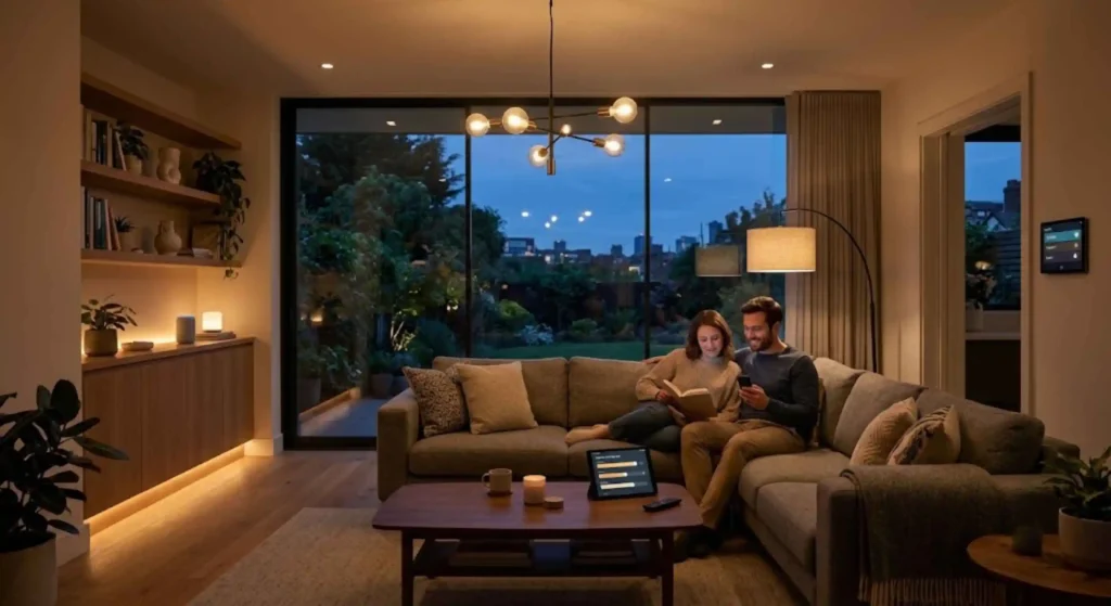 Automated home lighting scene with dimmable fixtures