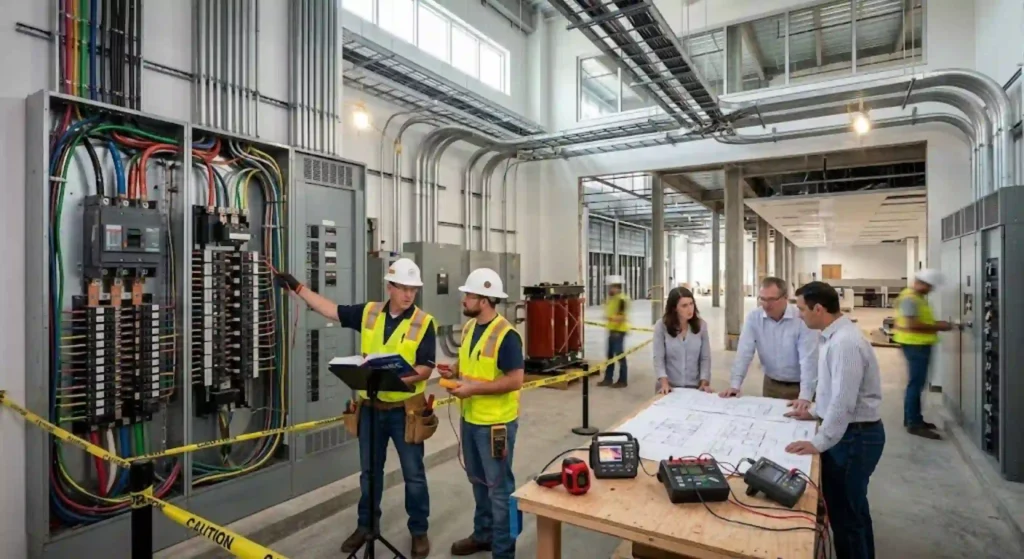 Commercial electrical project undergoing code compliance review