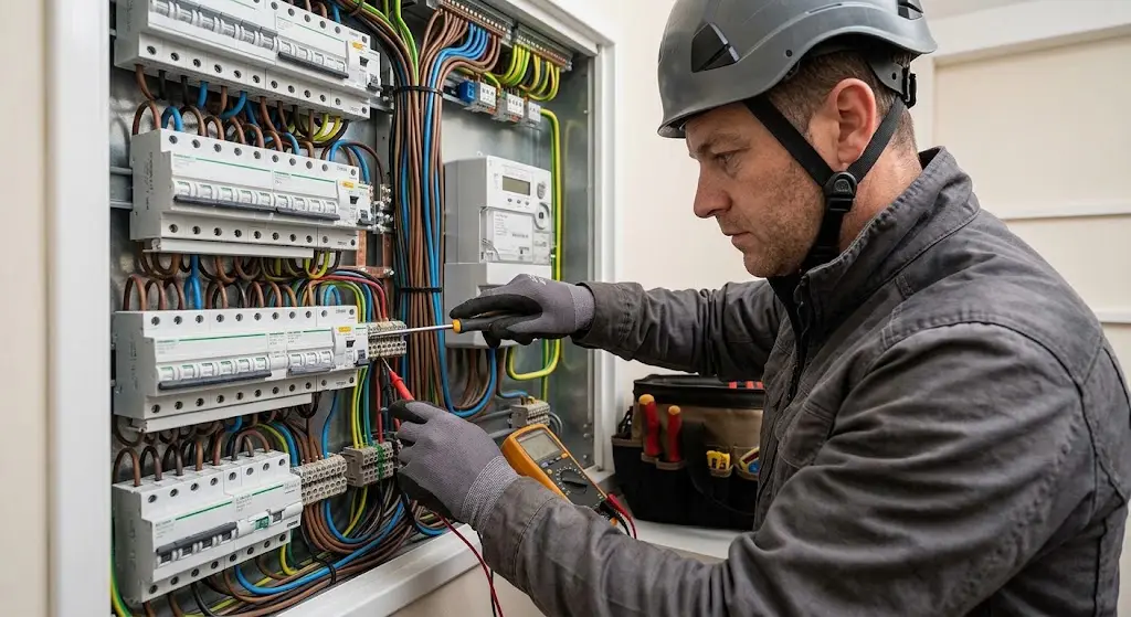 Licensed electrician completing an electrical panel upgrade in a Brighton NY residence
