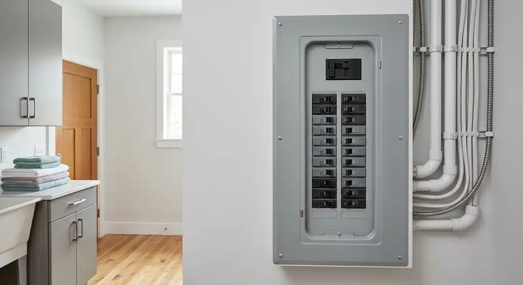 Modern upgraded electrical panel providing increased capacity in a Brighton NY home