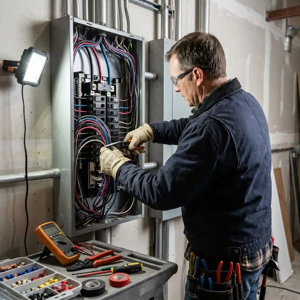 Electrical panel inspection and wiring assessment for a home requiring professional electrical repairs in East Rochester, New York.