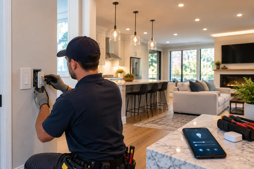 Smart lighting and electrical wiring installation in a Brighton home